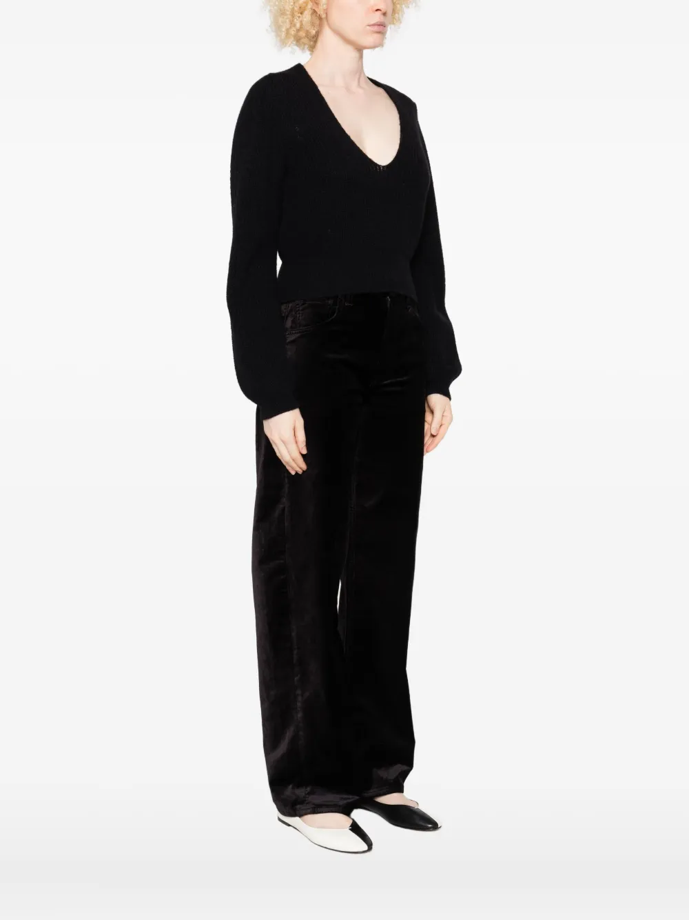 Twinset Cropped Black Sweater With Deep V-neckline In Black
