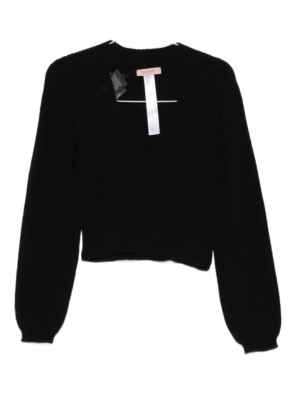 Twinset Cropped Black Sweater With Deep V-neckline In Black
