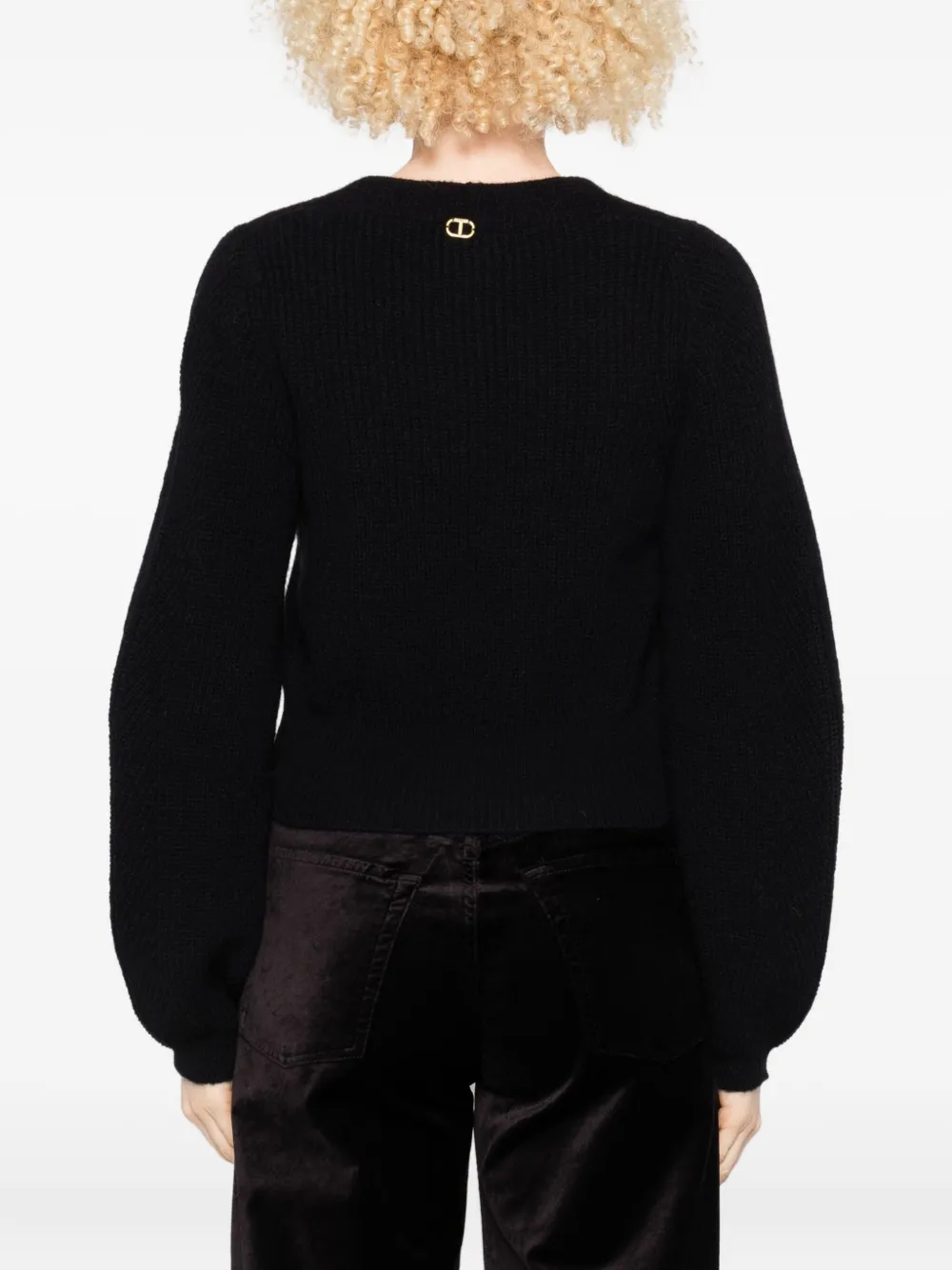 Twinset Cropped Black Sweater With Deep V-neckline In Black