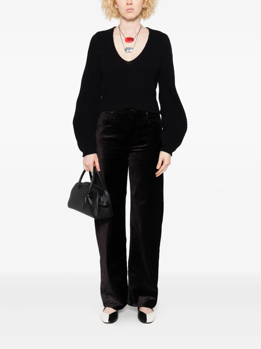 Twinset Cropped Black Sweater With Deep V-neckline In Black
