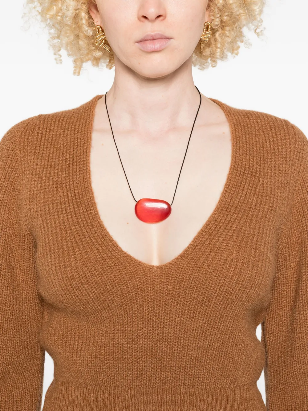 Twinset Cropped Sweater With Deep V-neckline And Ribbed Texture In Brown