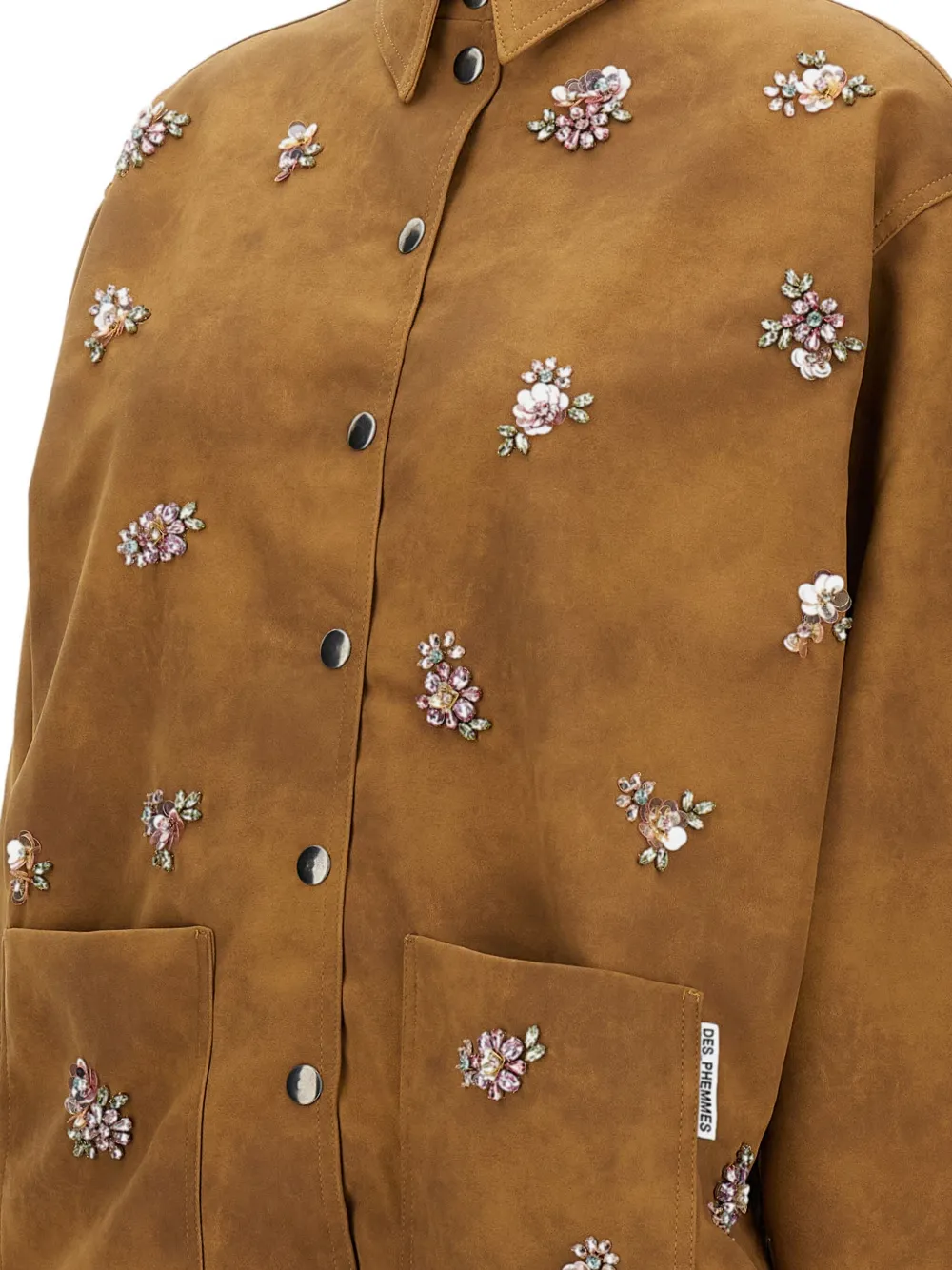  Des Phemmes Crystal-flower Embellished Jacket - Brown 