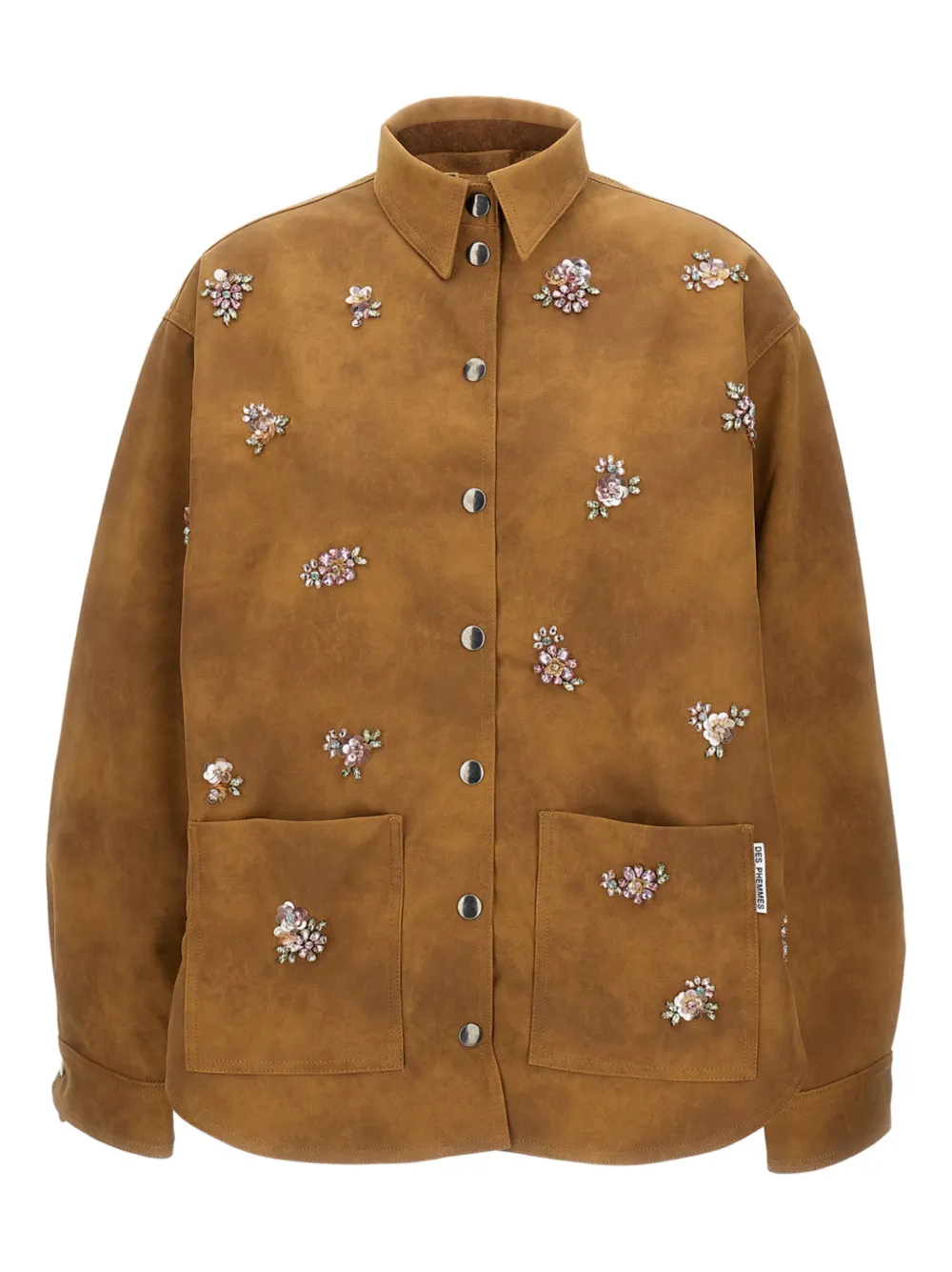 DES PHEMMES crystal-flower embellished jacket | Brown | Image 1