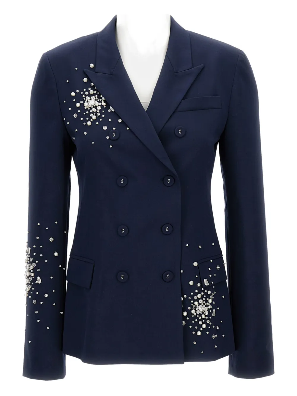 Des_phemmes Crystal-embellished Double-breasted Blazer In Blue