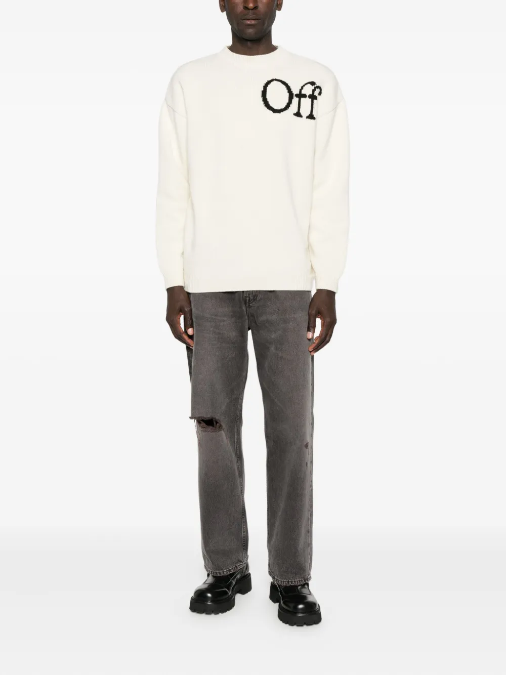 Off-White logo-intarsia jumper - Wit