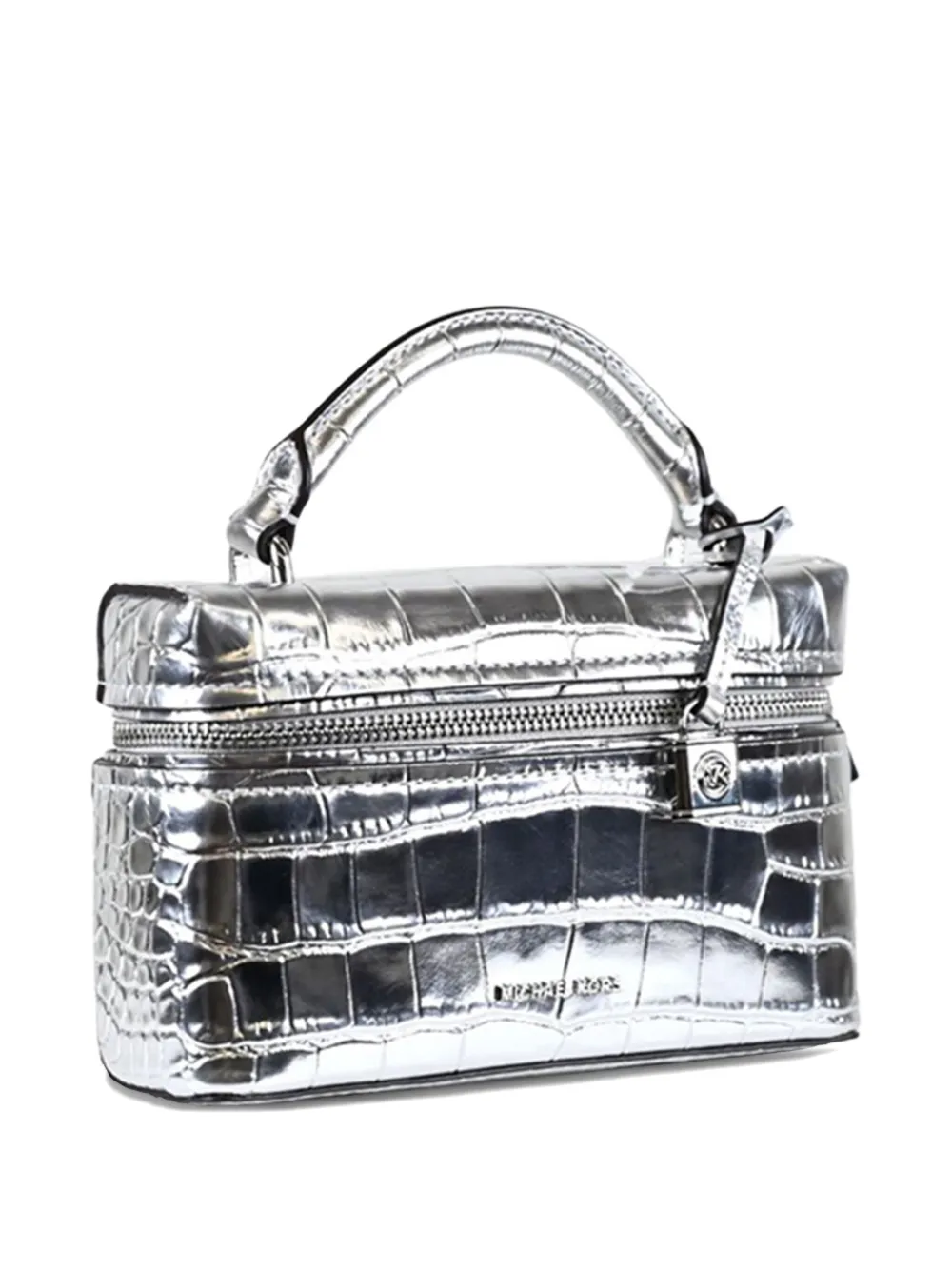 Michael Kors Crocodile Embossed Crossbody Bag Top Handle In Silver