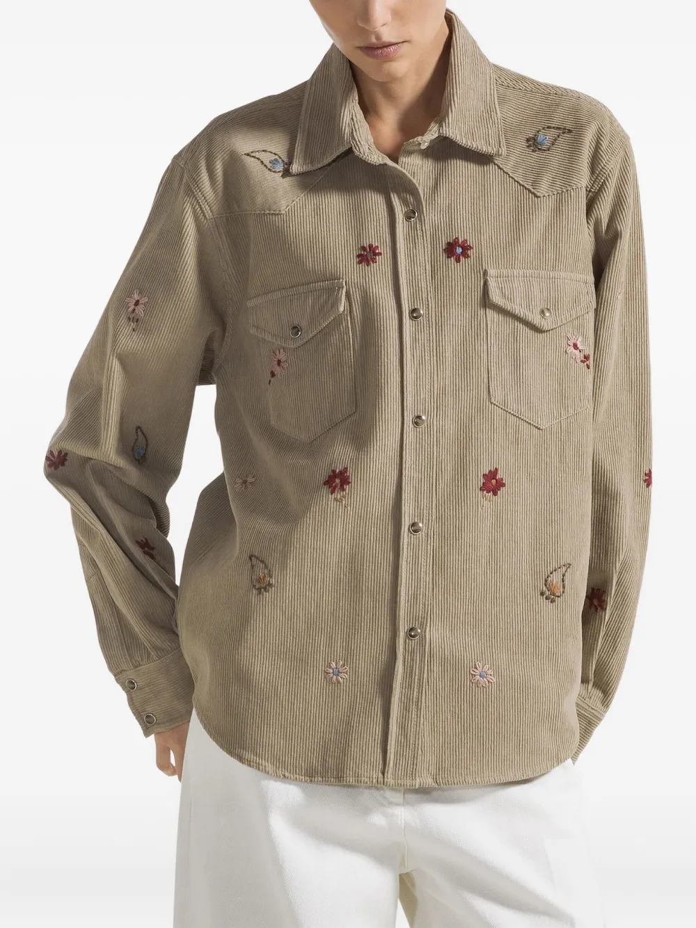 Seventy Embroidered Corduroy Shirt In Green