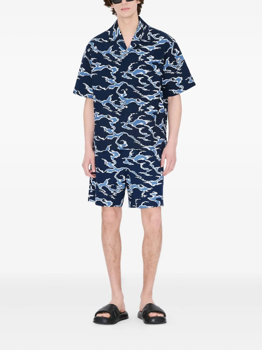 Kenzo wave-print short-sleeve shirt - Blauw