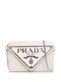 Prada Pre-Owned 2013-2025 Spazzolato Triangle Logo Plate Flap Chain crossbody bag - White