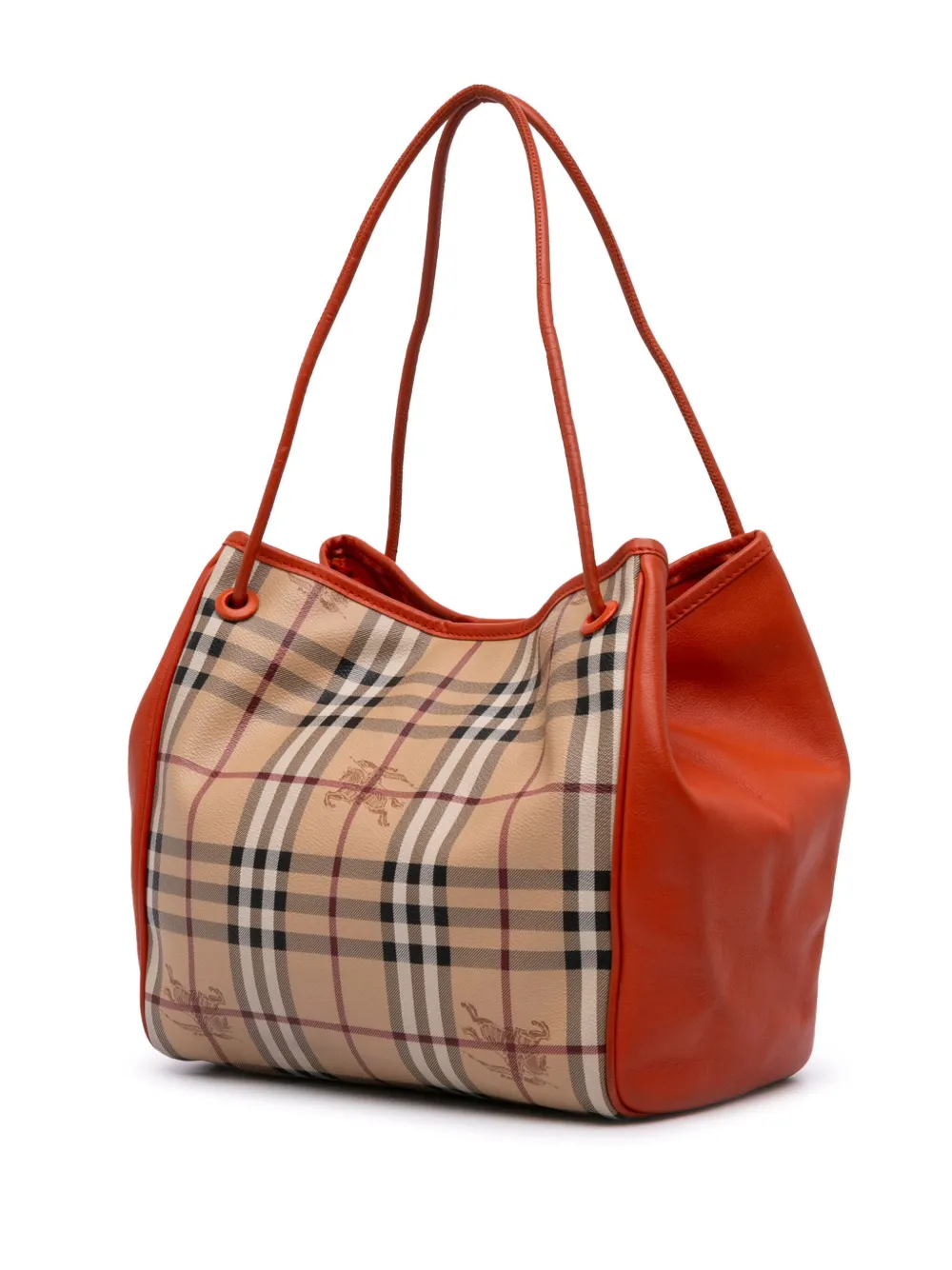 Pre-owned Burberry 2000-2017 Small Leather Trimmed Haymarket Check Coated Canvas Canterbury Tote Bag In Brown