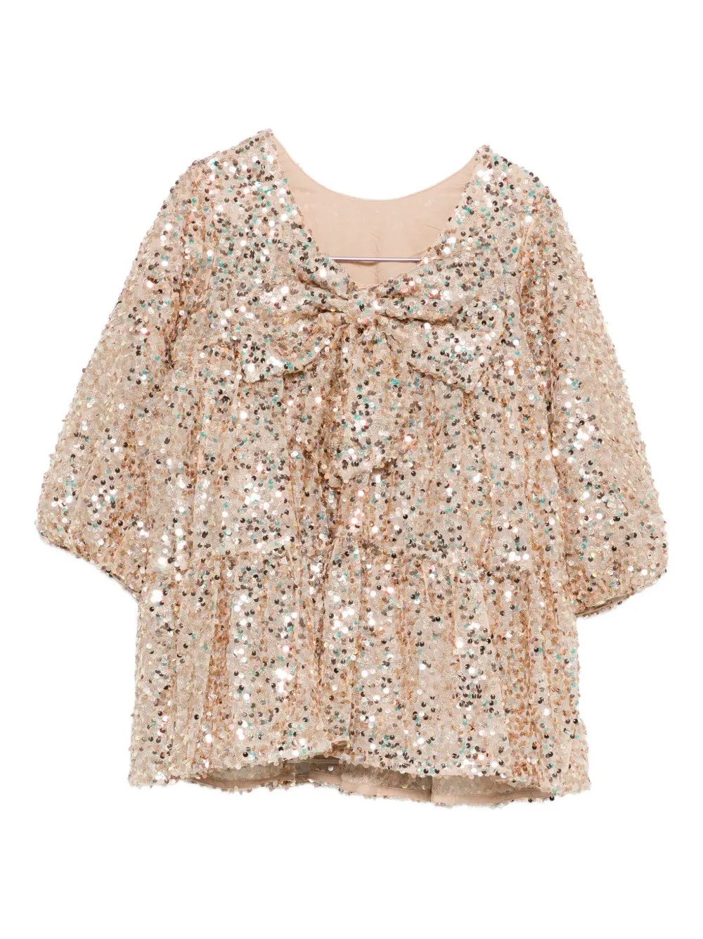 Konges Sløjd Sequin-embellished Puff-sleeve Dress In Gold