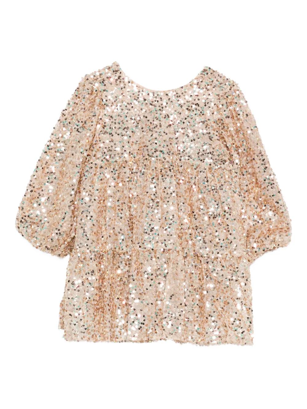 Konges Sløjd Sequin-embellished Puff-sleeve Dress In Gold