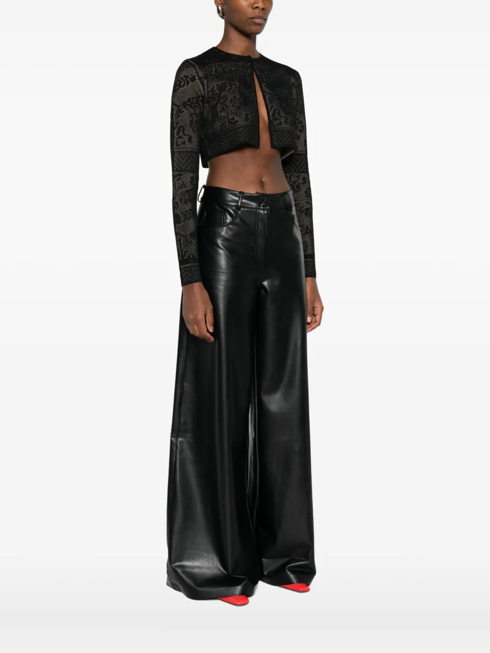Twinset Cropped Sweater With Black Lace Overlay In Black