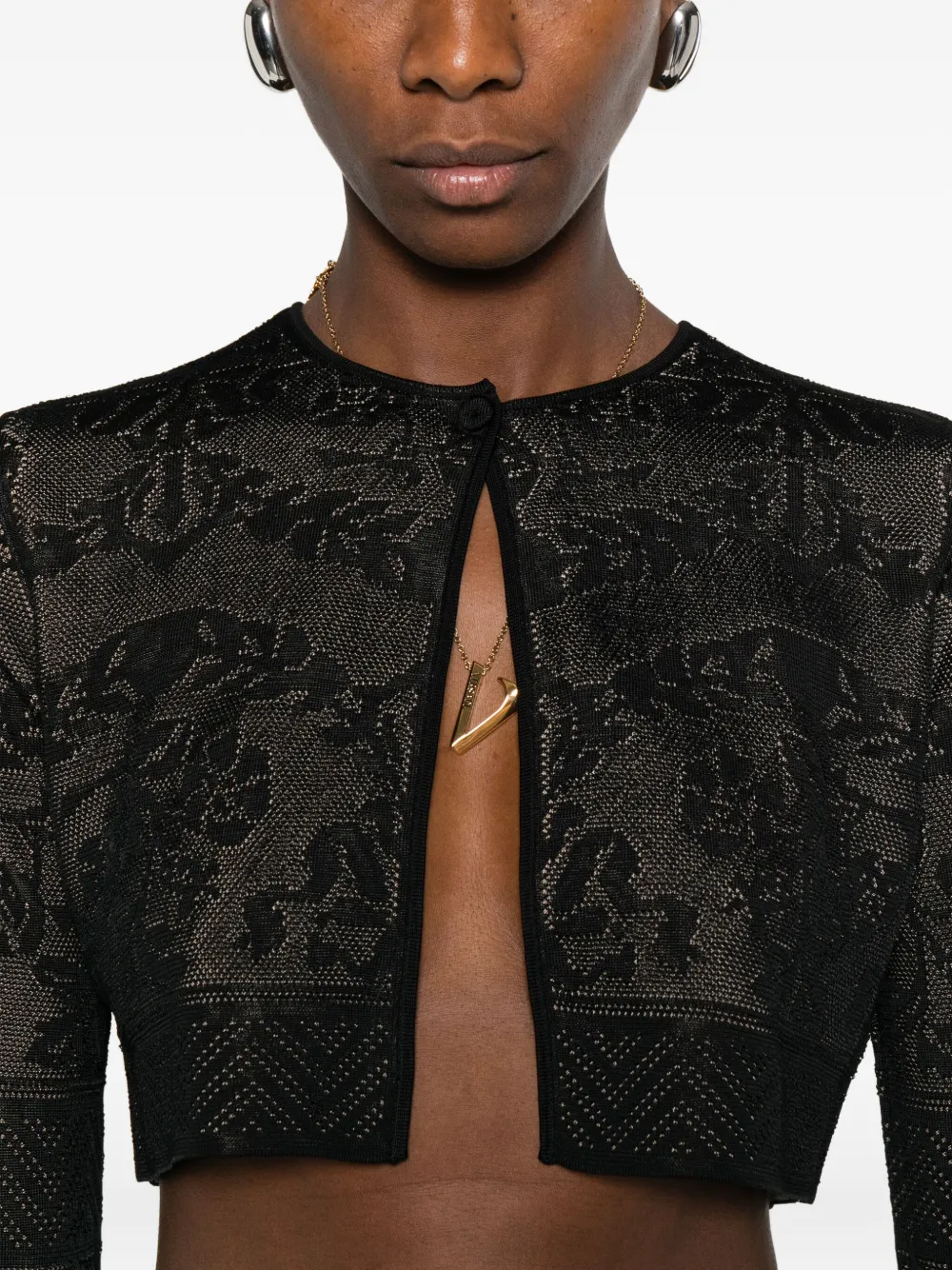 Twinset Cropped Sweater With Black Lace Overlay In Black