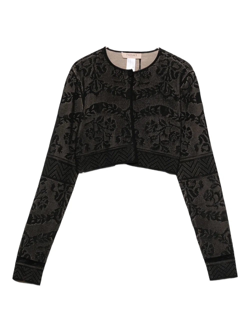 Twinset Cropped Sweater With Black Lace Overlay In Black