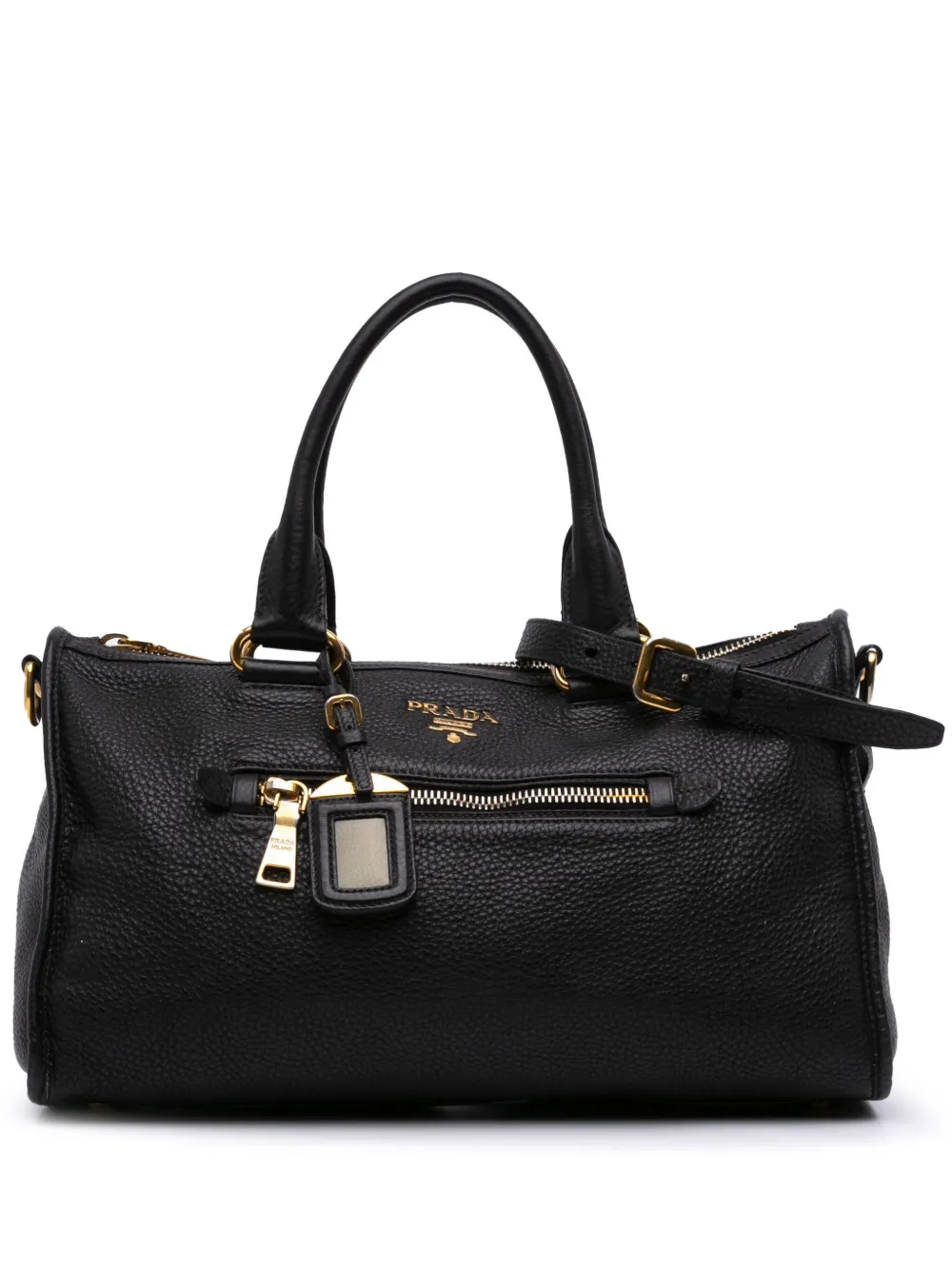 Prada Pre-Owned 2000-2025 ヴィッテロダイノ ジップトップ サッチェルバッグ - ブラック Prada Pre-Owned 2000-2025 ヴィッテロダイノ ジップトップ サッチェルバッグ - ブラック