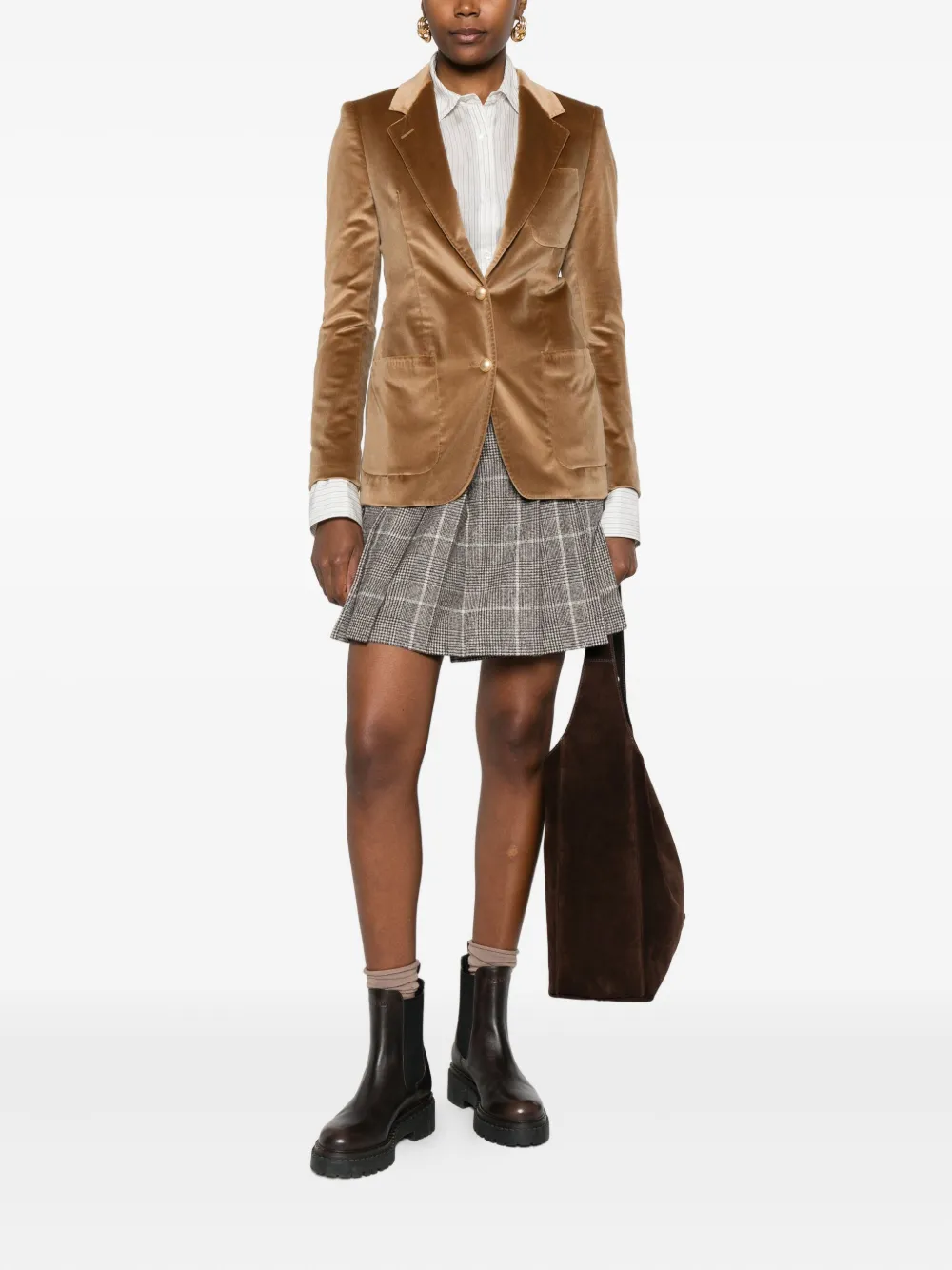 Tagliatore Velvet Patch-pocket Blazer In Brown
