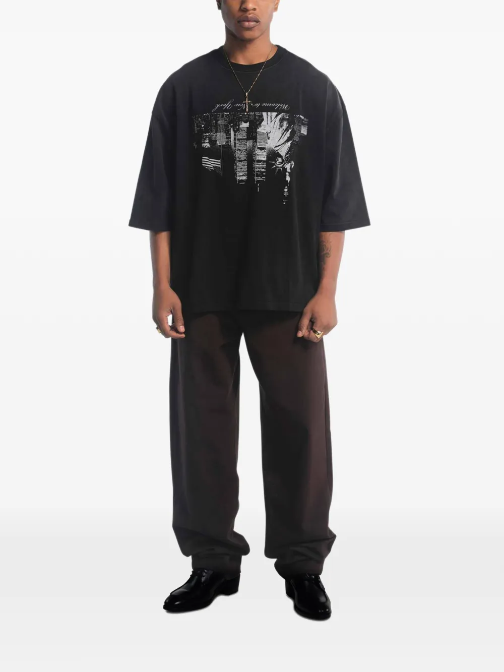 Willy Chavarria Welcome to NY Buffalo T-shirt Zwart