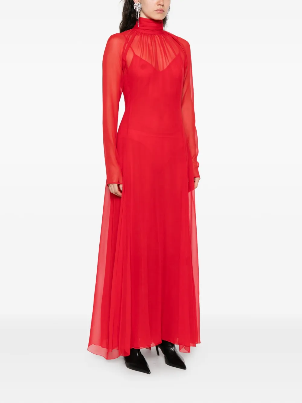 Blumarine High-neck Long-sleeve Dress In Red