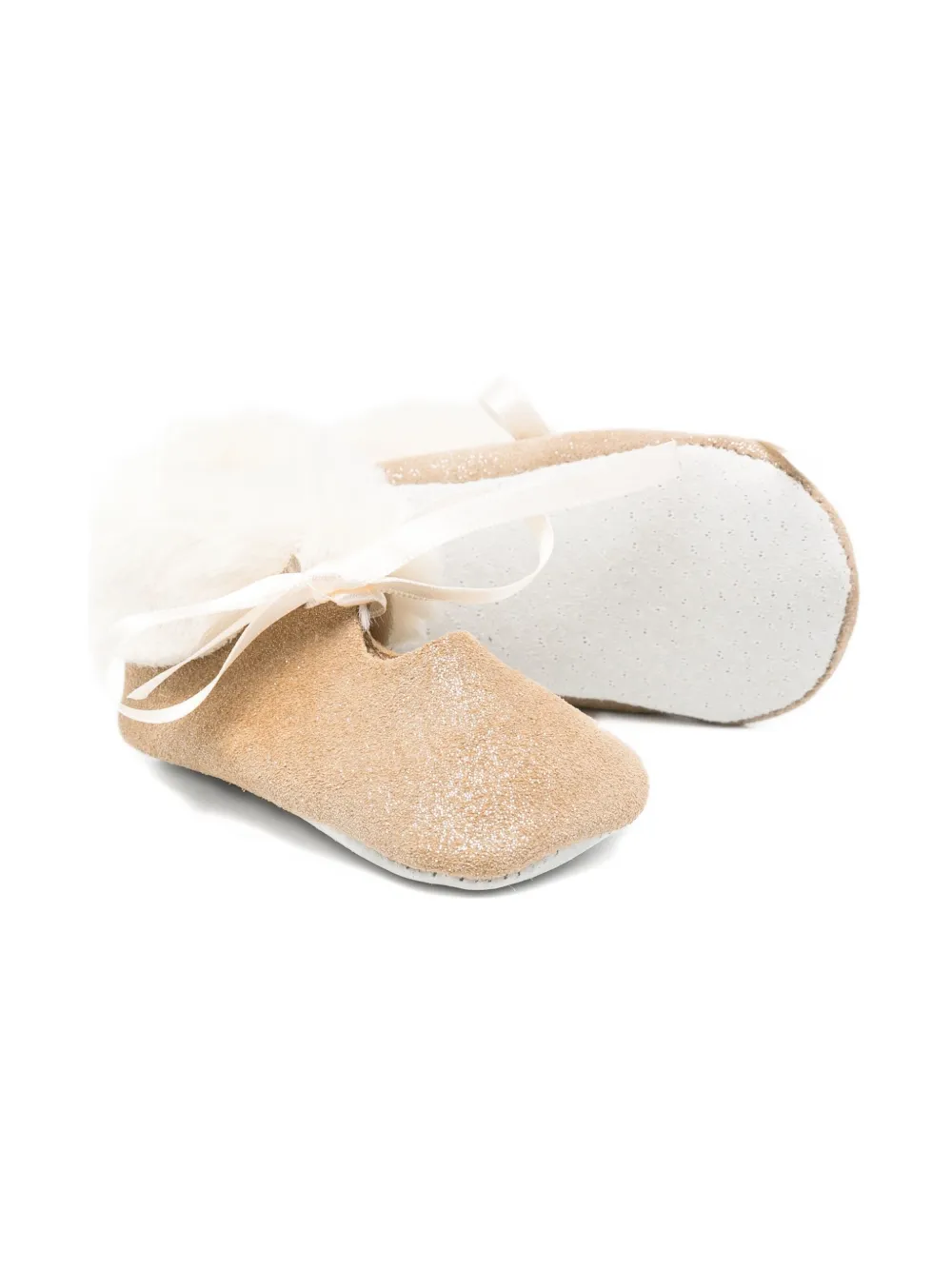 Tartine Et Chocolat Glittered Ribbon Booties In Gold