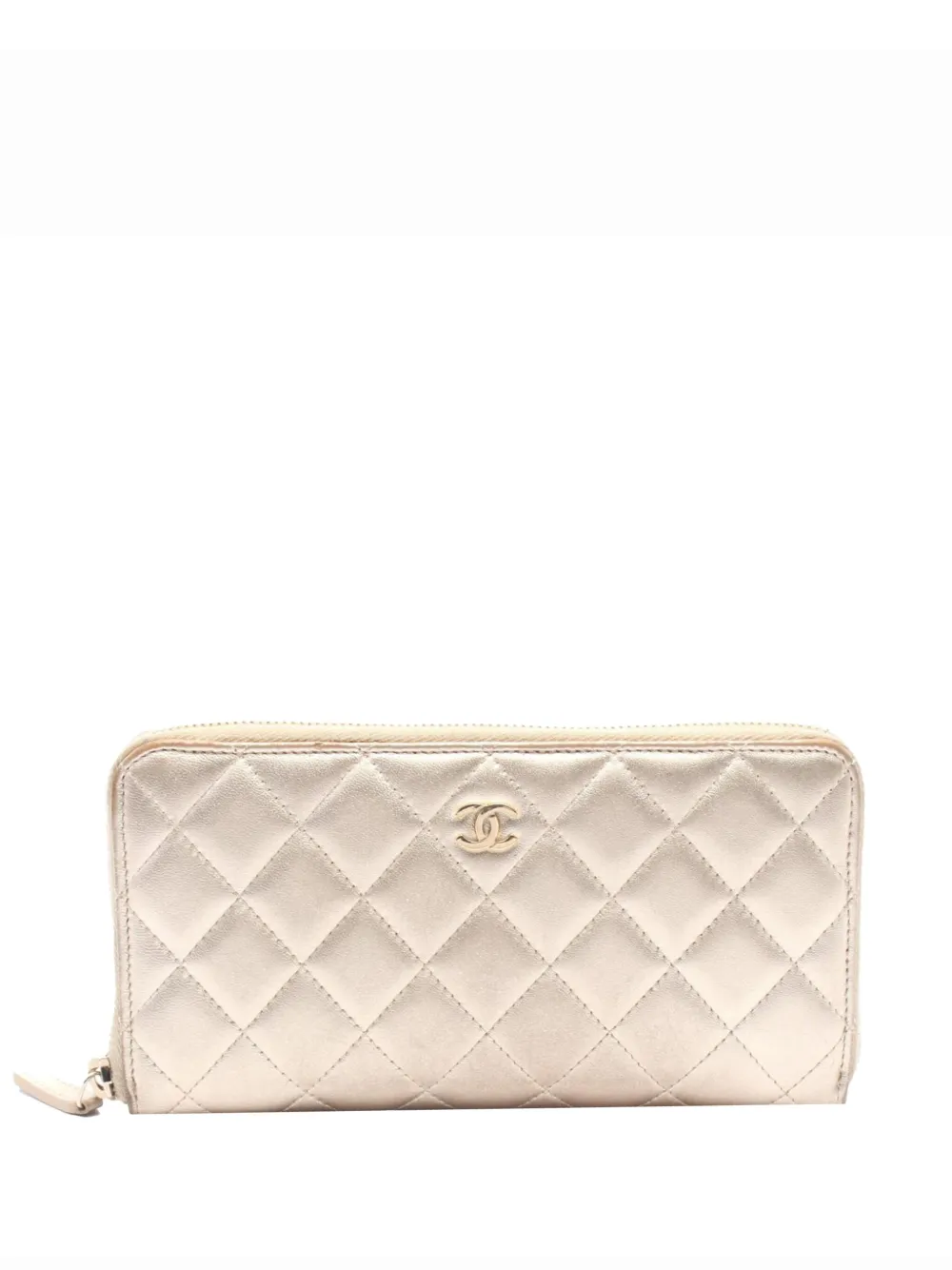 CHANEL Pre-Owned 2014 CC Quilted Metallic Lambskin Zip Around Wallet long wallets | Gold | Image 1