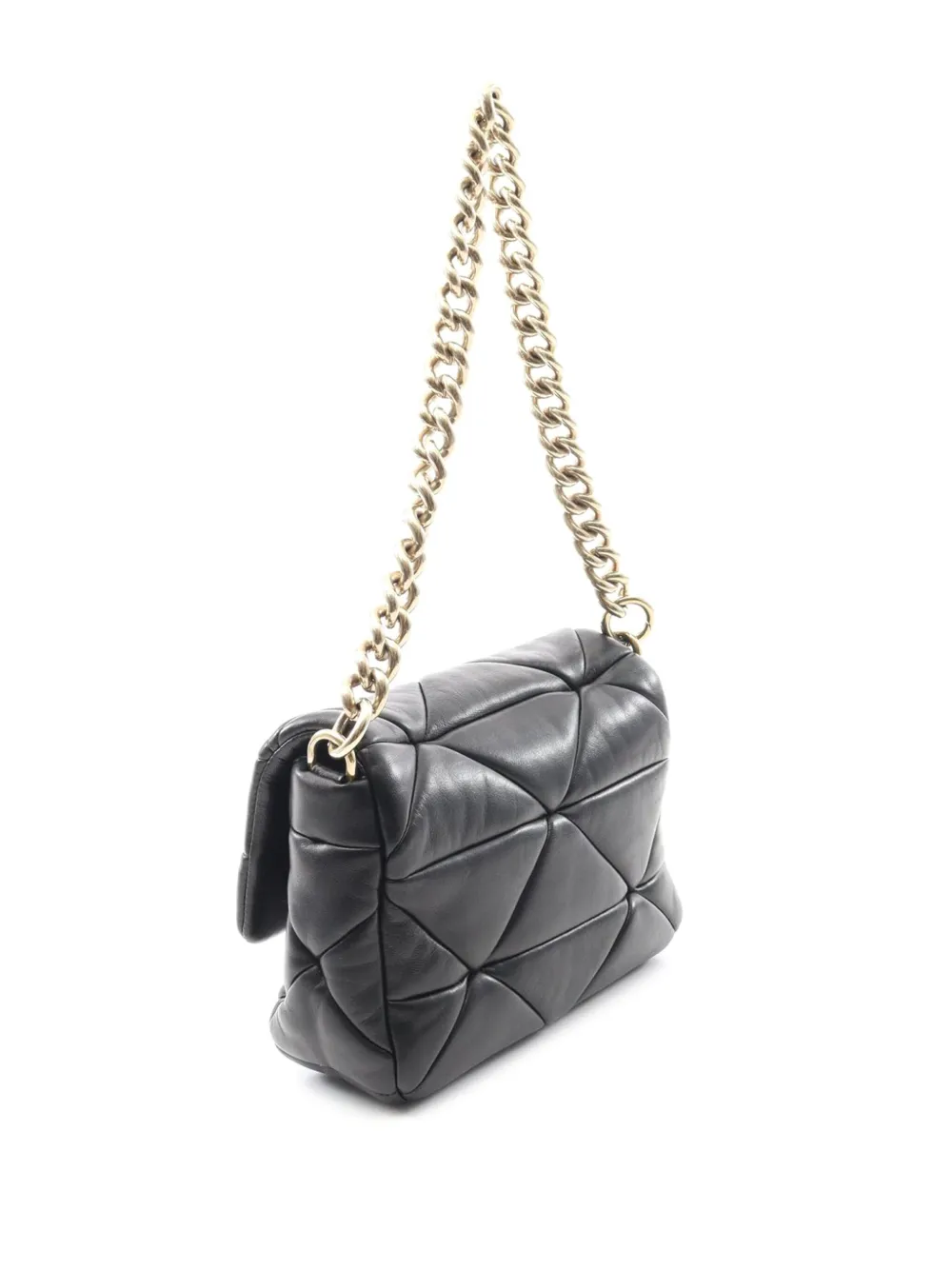 Pre-owned Prada 2013-2025 Quilted Nappa Re-nylon Triangle Patchwork System Flap Satchel In Black