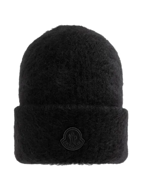 Moncler logo patch beanie hat