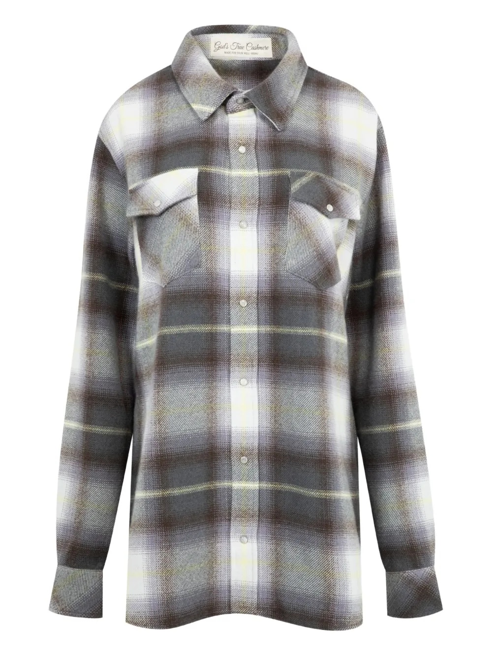 God's True Cashmere Shadow Plaid Cashmere Shirt In Gray