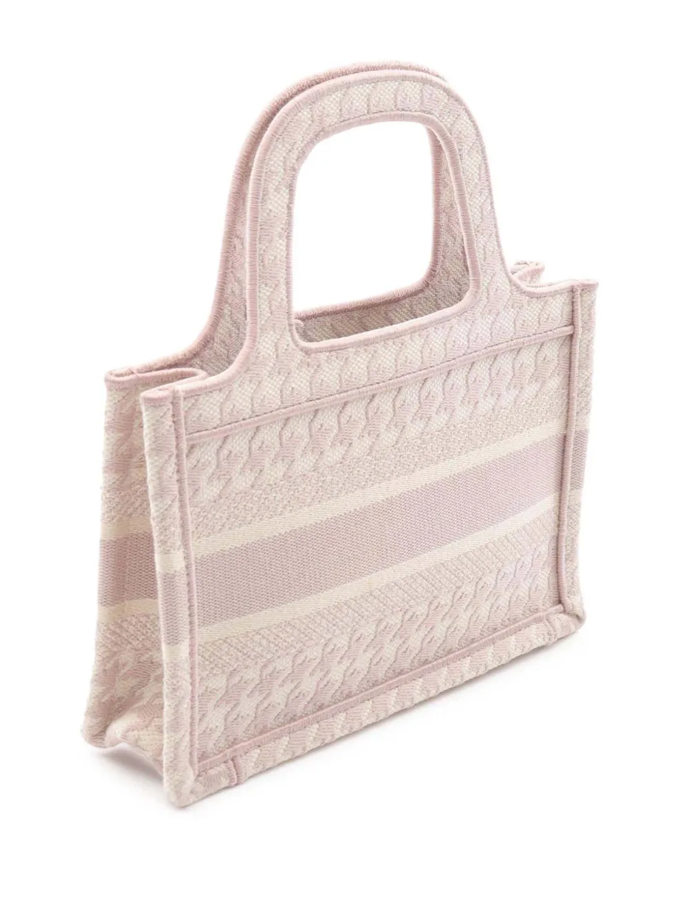 Pre-owned Dior 2010-2025 Mini Houndstooth Embroidered Canvas Book Tote Handbag In Pink