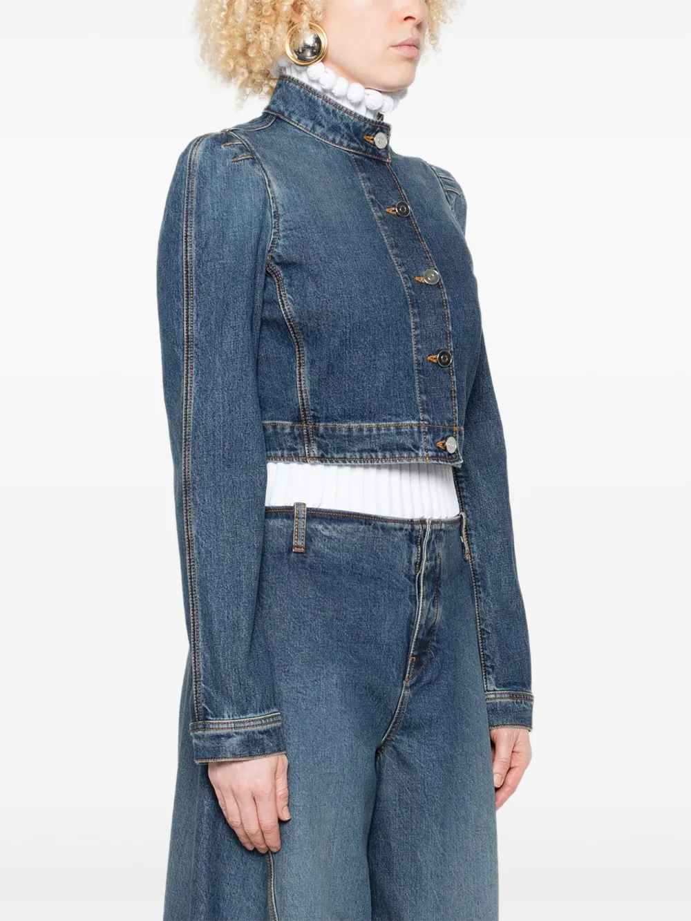 Alaïa high-neck Cropped Denim Jacket | Blue | FARFETCH Alaïa high-neck Cropped Denim Jacket | Blue | FARFETCH