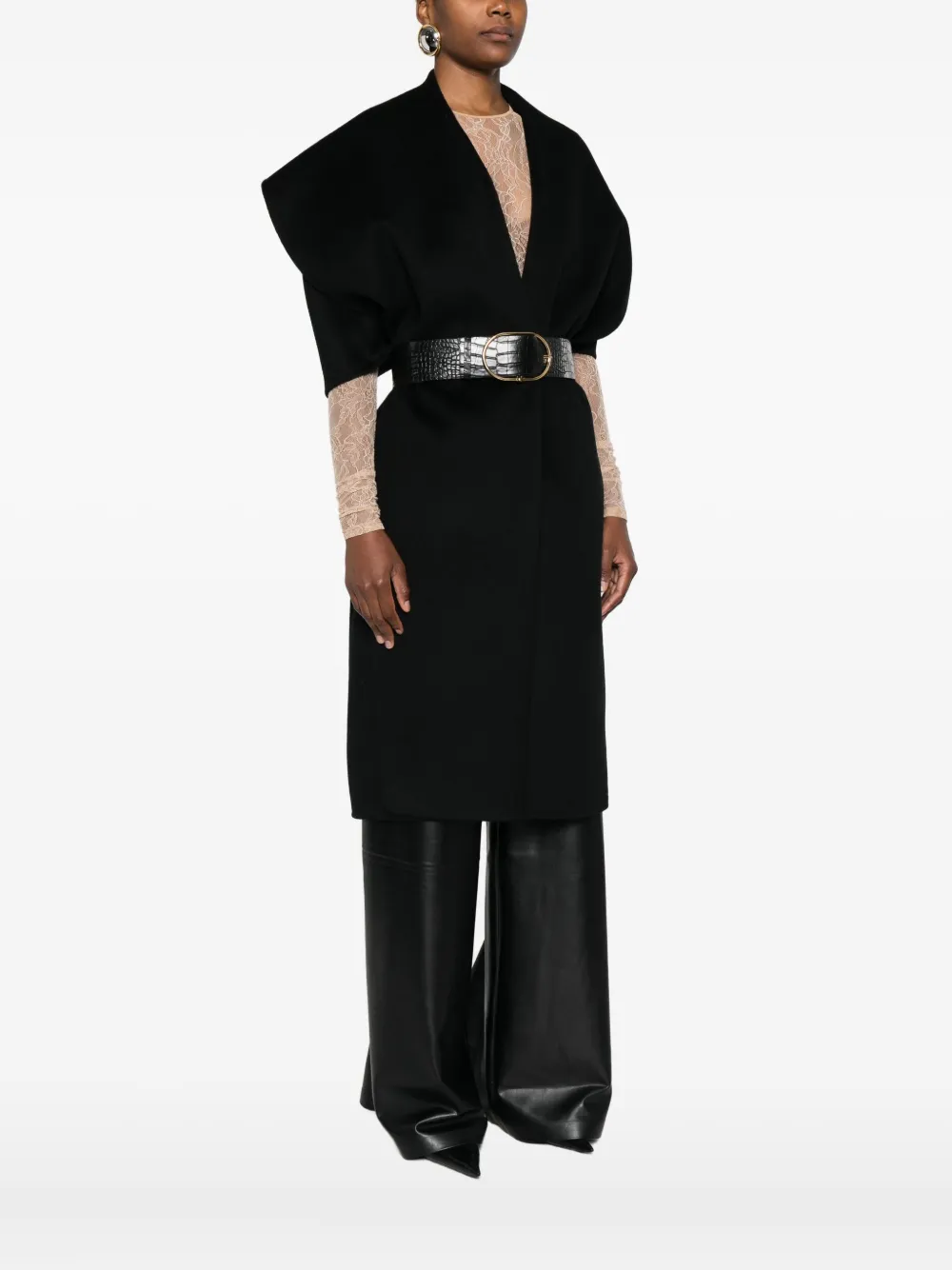 Elisabetta Franchi Wool Cape In Black