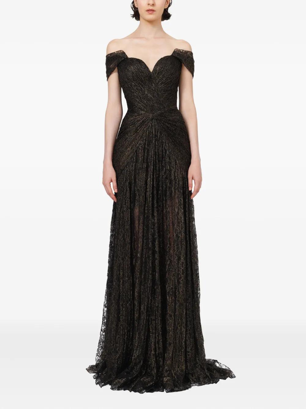 Iris Serban off-shoulder pleated dress - Zwart