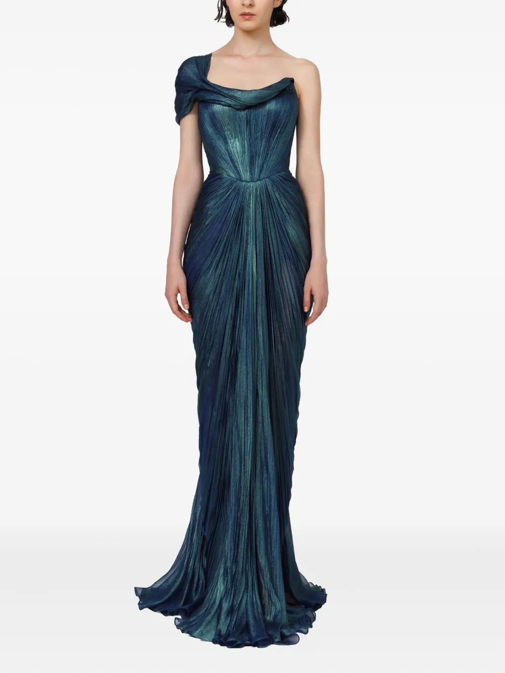 Iris Serban draped one-shoulder silk dress - Blauw