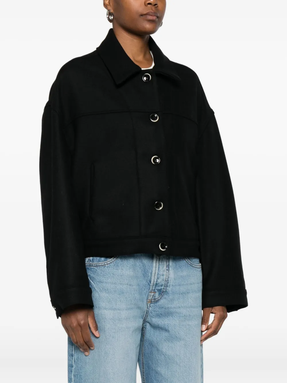 Nine In The Morning Buttoned Bomber Jacket In Black