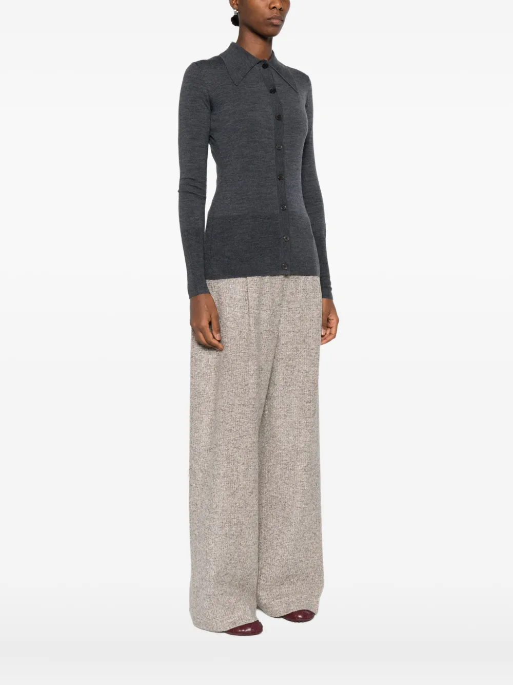Mark Kenly Domino Tan Button-front Collared Cardigan In Gray