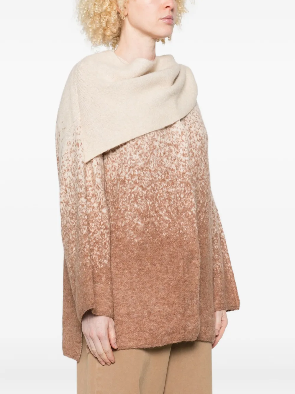 Twinset Gradient Design Coat With Draped Collar In Brown