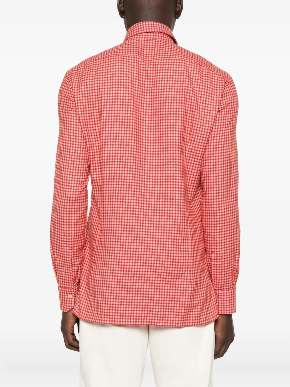 Kiton Geruit overhemd Oranje