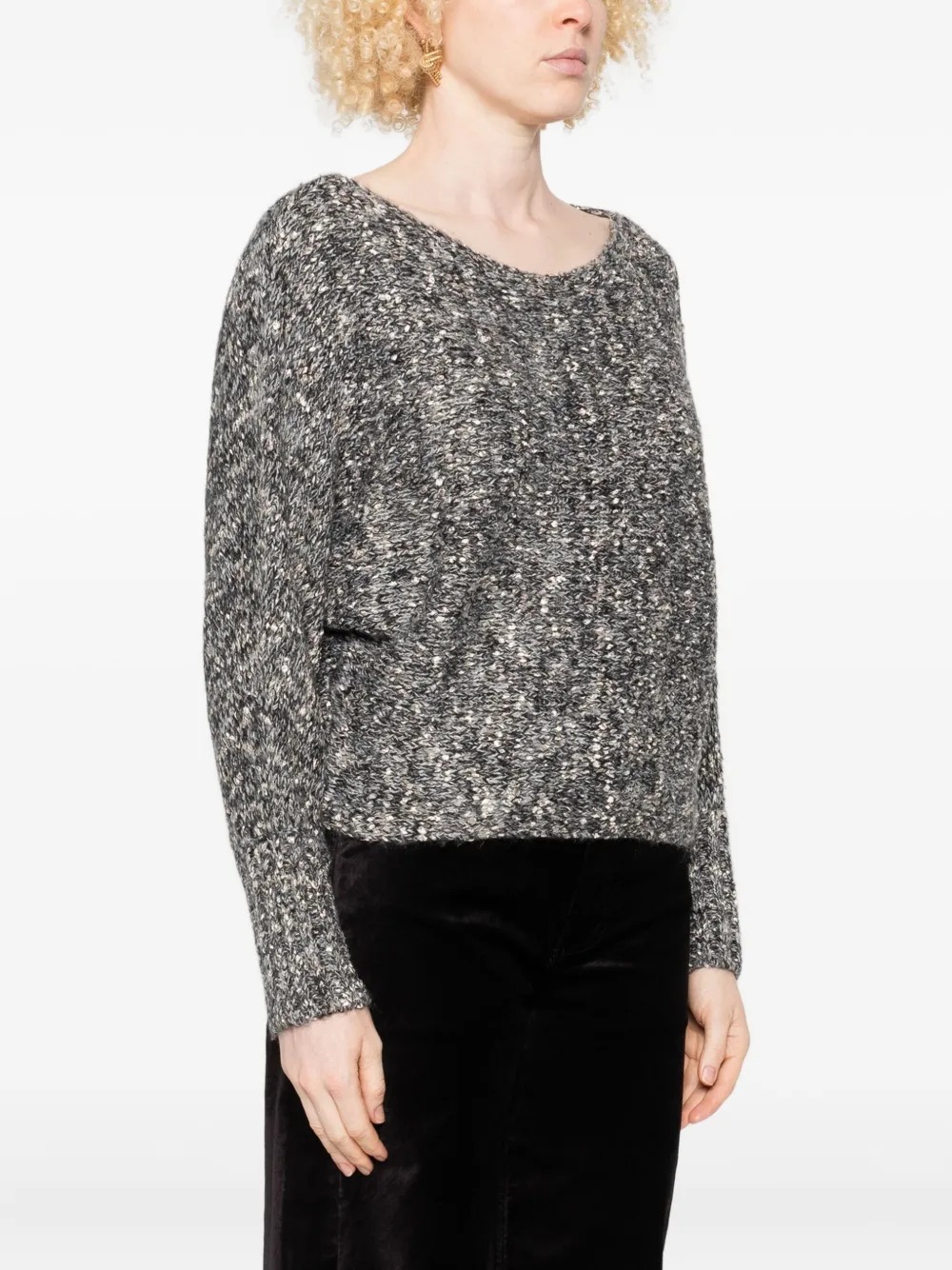 Twinset Textured Knit Sweater With Marled Effect In Gray