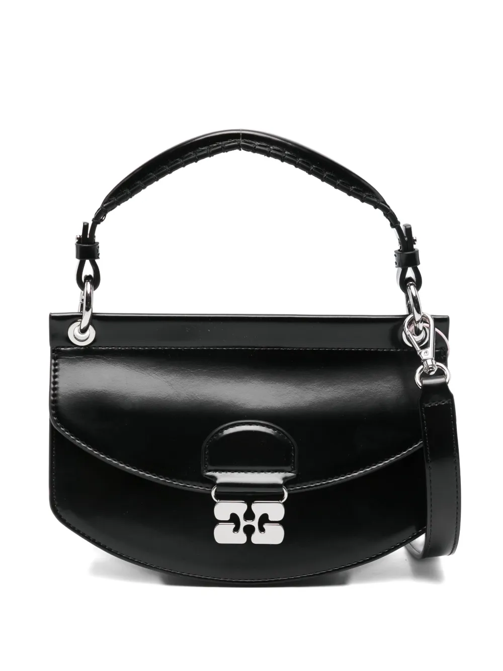 Ganni Curved Leather Cross Body Bag In Black