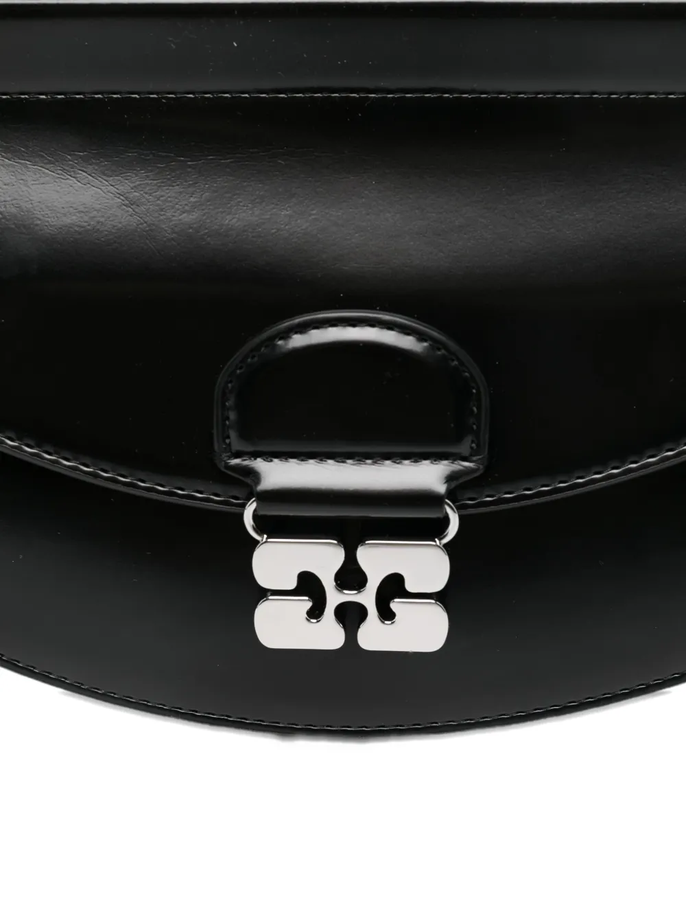 Ganni Curved Leather Cross Body Bag In Black