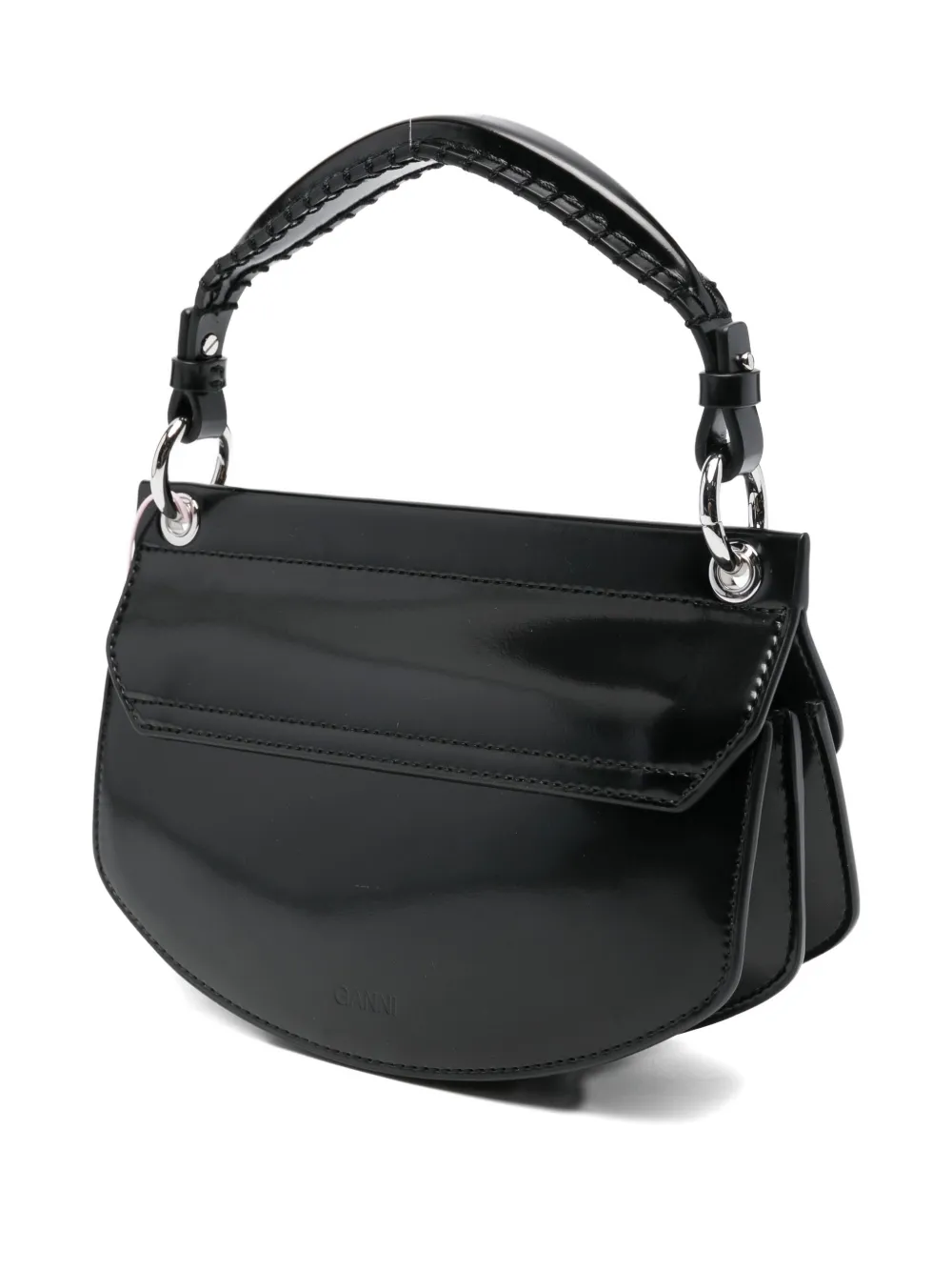 Ganni Curved Leather Cross Body Bag In Black