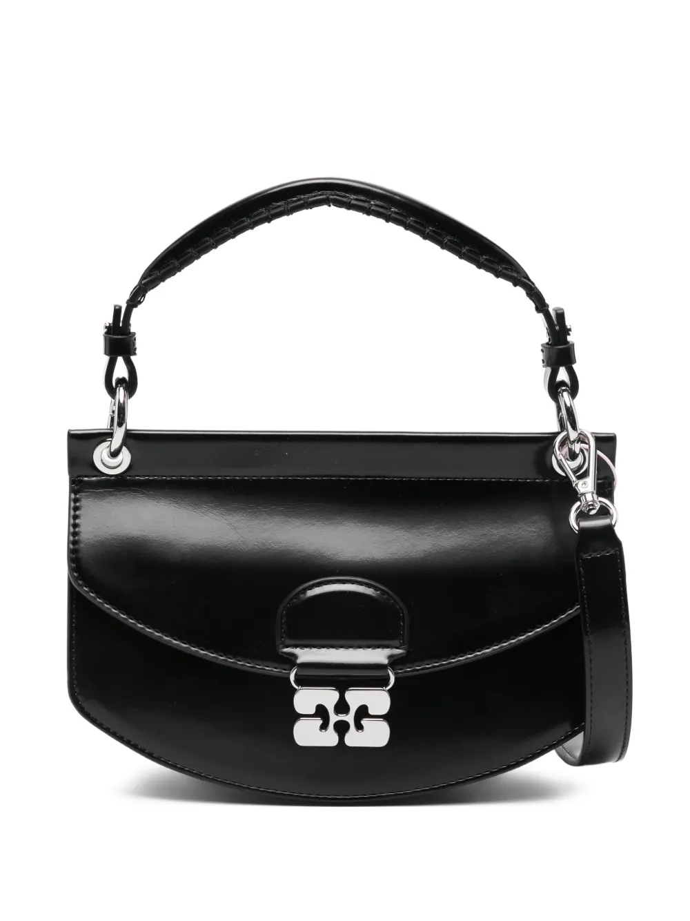 GANNI curved leather cross body bag | Black | Image 1