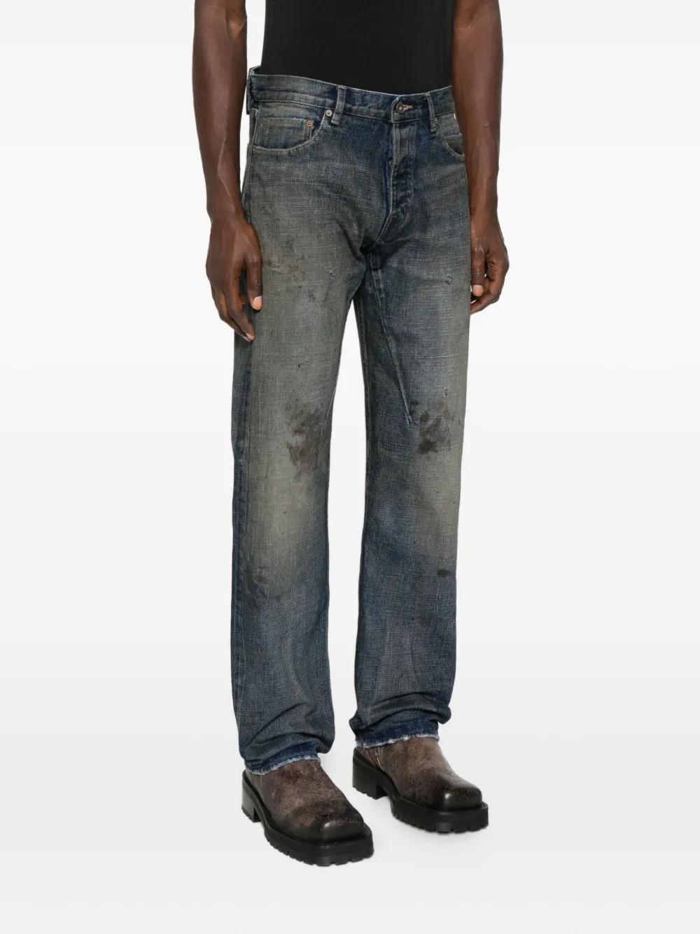Rick Owens Drkshdw Distressed Frayed Straight-leg Jeans In Blue