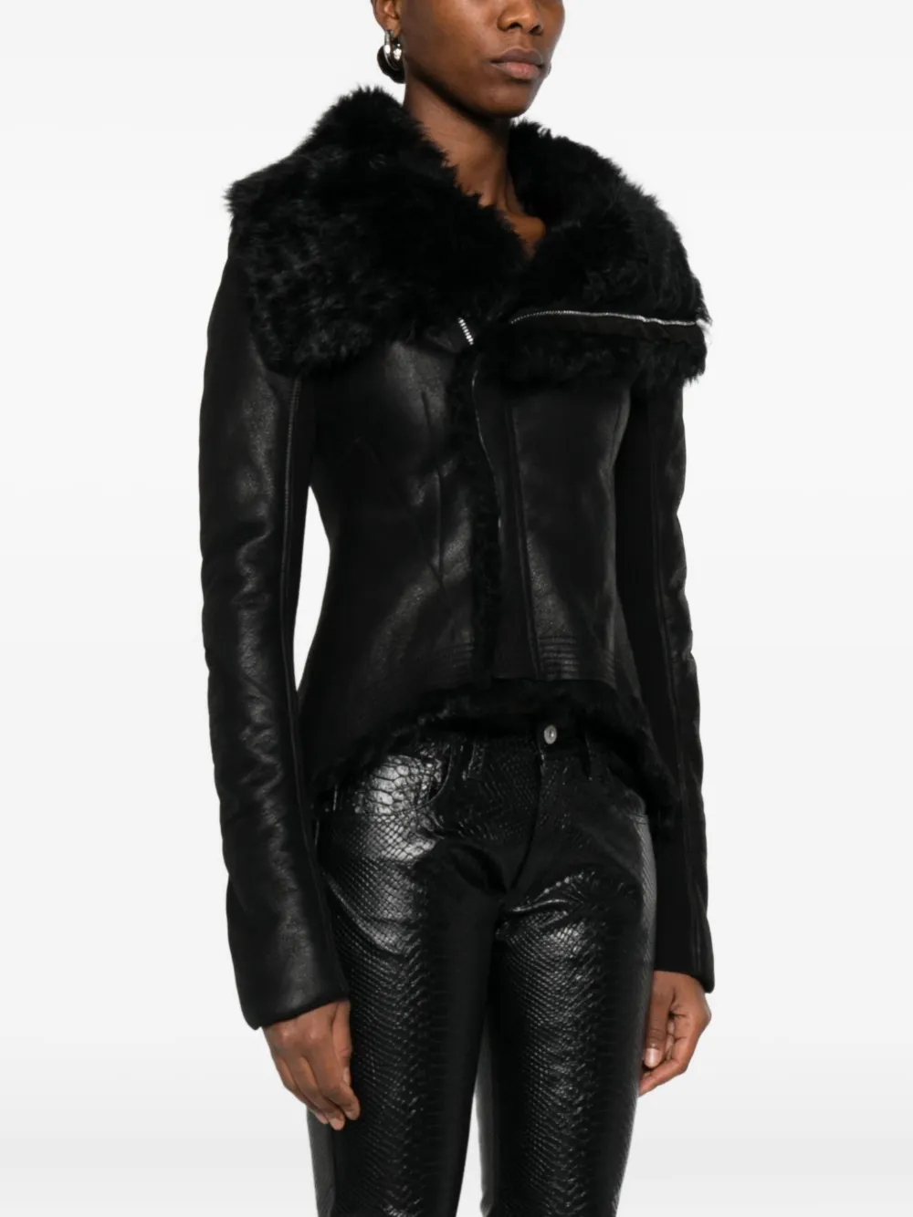 Rick Owens Fur-trimmed Leather Jacket In Black