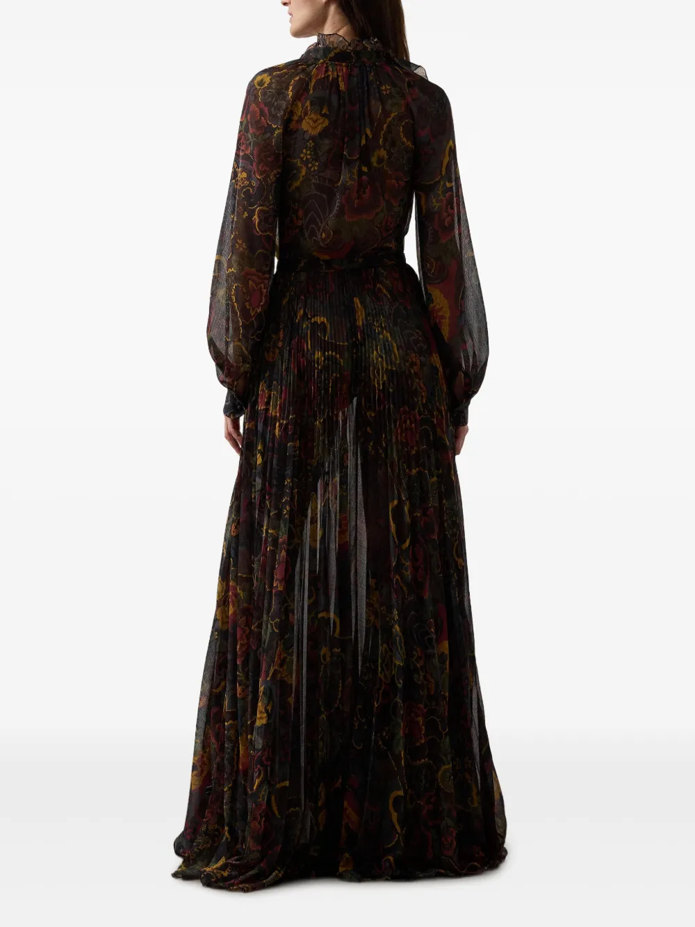 Ralph Lauren Collection Geplooide maxi-jurk met ruche hals Zwart