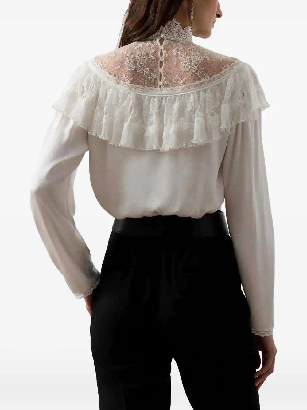 Ralph Lauren Collection Blouse met ruches en kanten vlakken Wit