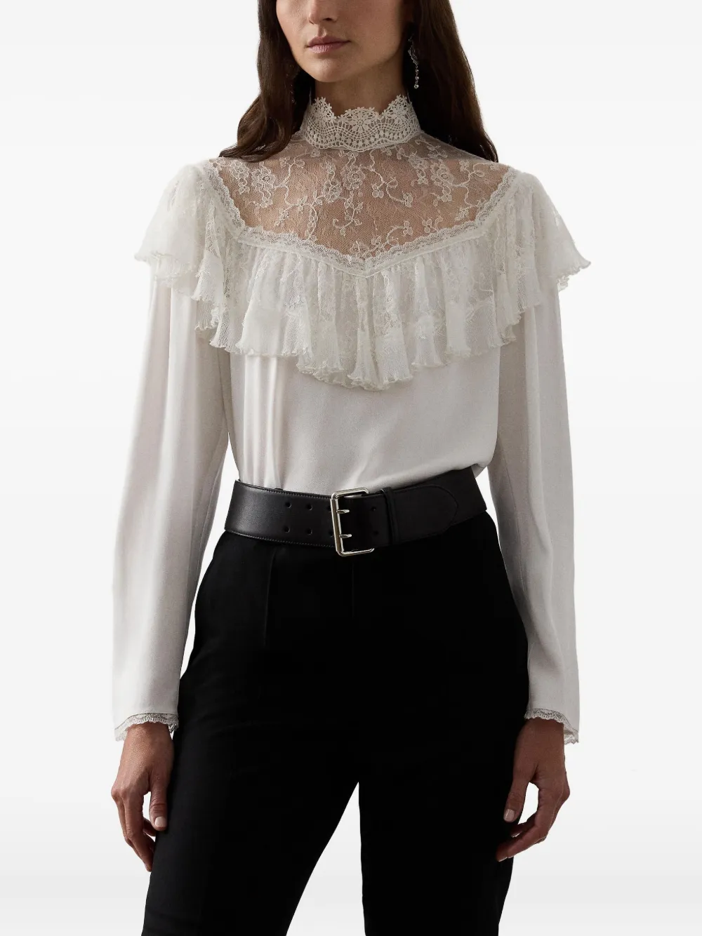 Ralph Lauren Collection lace-insert ruffled blouse - Wit