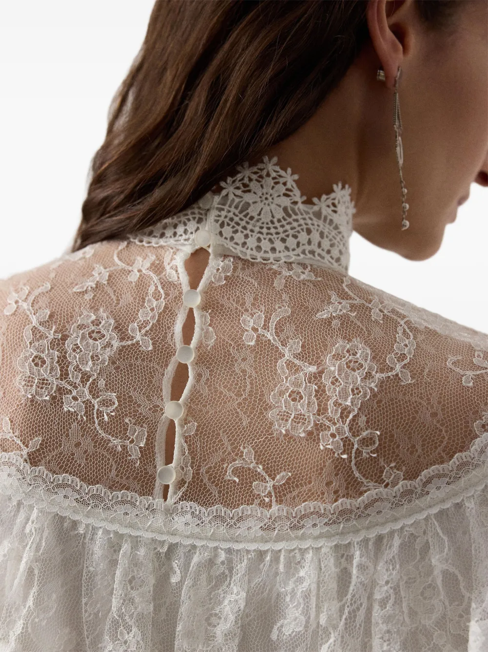 Ralph Lauren Collection Blouse met ruches en kanten vlakken Wit