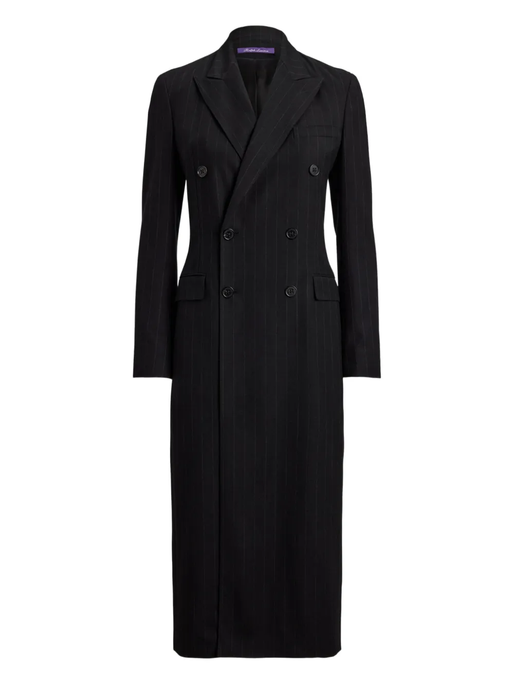 Ralph Lauren Collection فستان ميدي بخطوط رفيعة وصفي أزرار | أسود | Image 1
