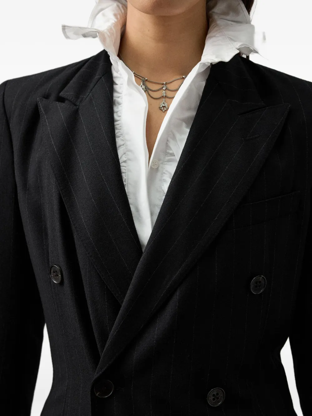 Ralph Lauren Pinstripe Double-breasted Midi Dress In Black